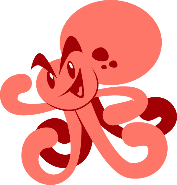 Ilustración del pulpo coral, mascota de Takernal Community