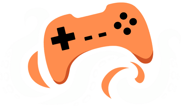 Mando de videojuegos naranja sujetado por tentáculos, emblema de la Takernal Game Jam